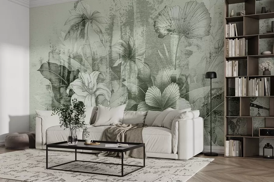 wall murals Винтаге дизајн са егзотичним цвећем и биљкама w08767v3
