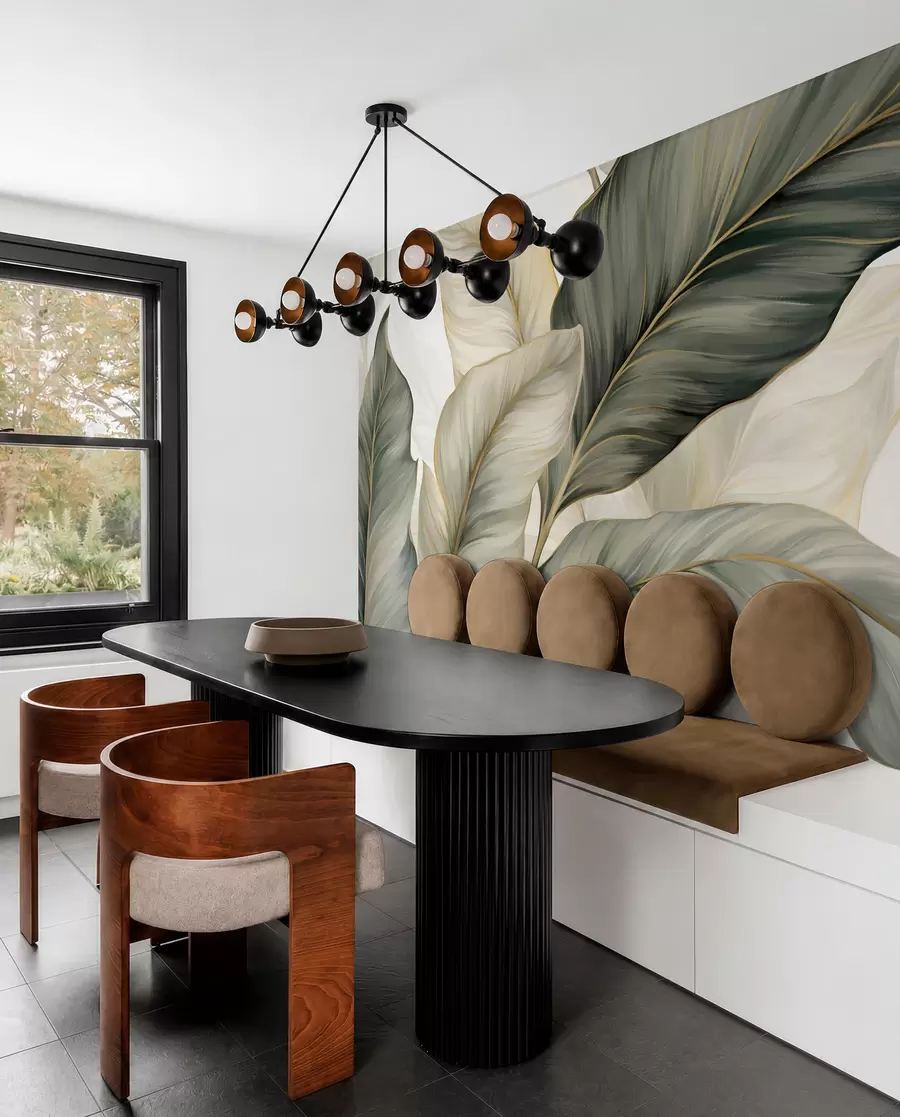 wall murals Велики, стилизовани текстурирани листови са детаљним венама у разним нијансама зелене, крем и беж w08785