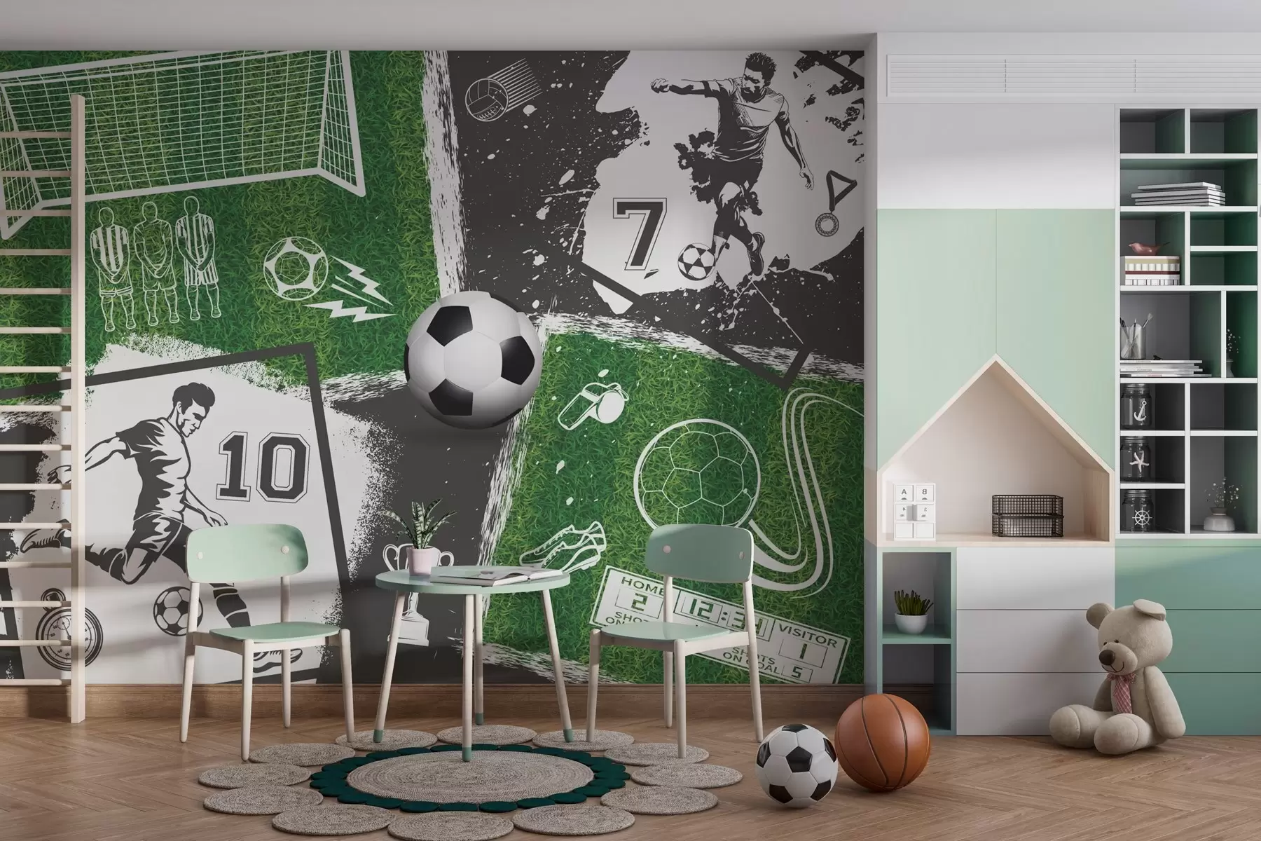 wall murals Фудбалери, лопта и терен w03121