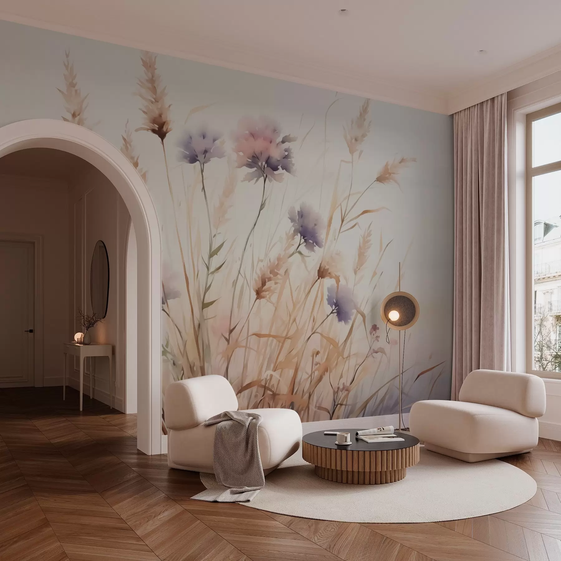 wall murals Дивље цвеће у сувој трави имитација акварела w03174