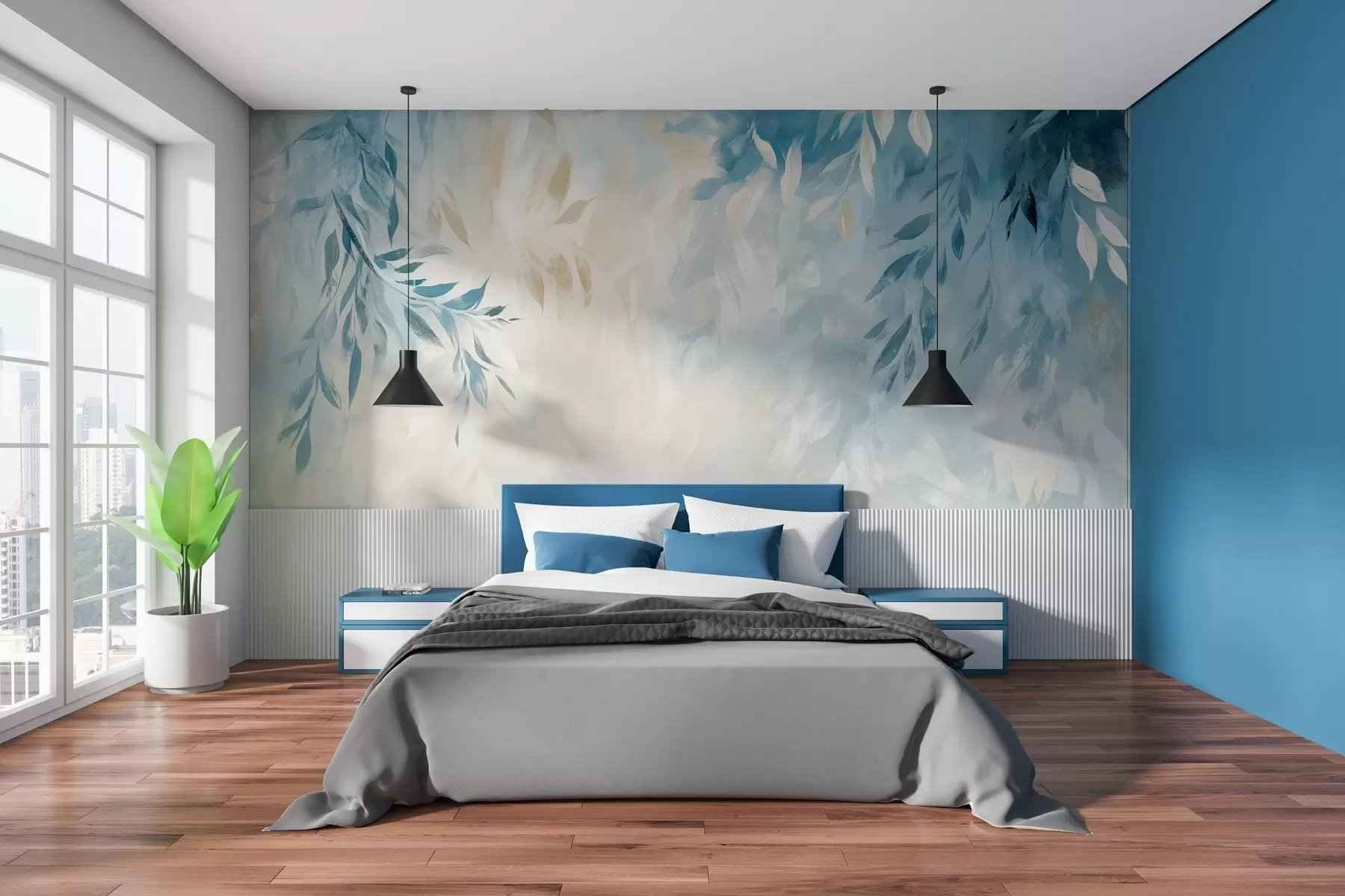 wall murals апстрактно плаво лишће са потезима у стилу уља w03114