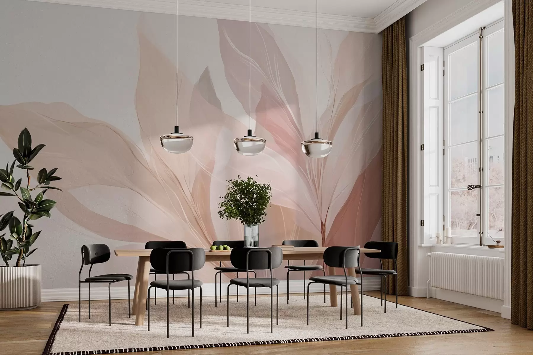 wall murals Апстрактна слика лишћа у светлим бојама w03135