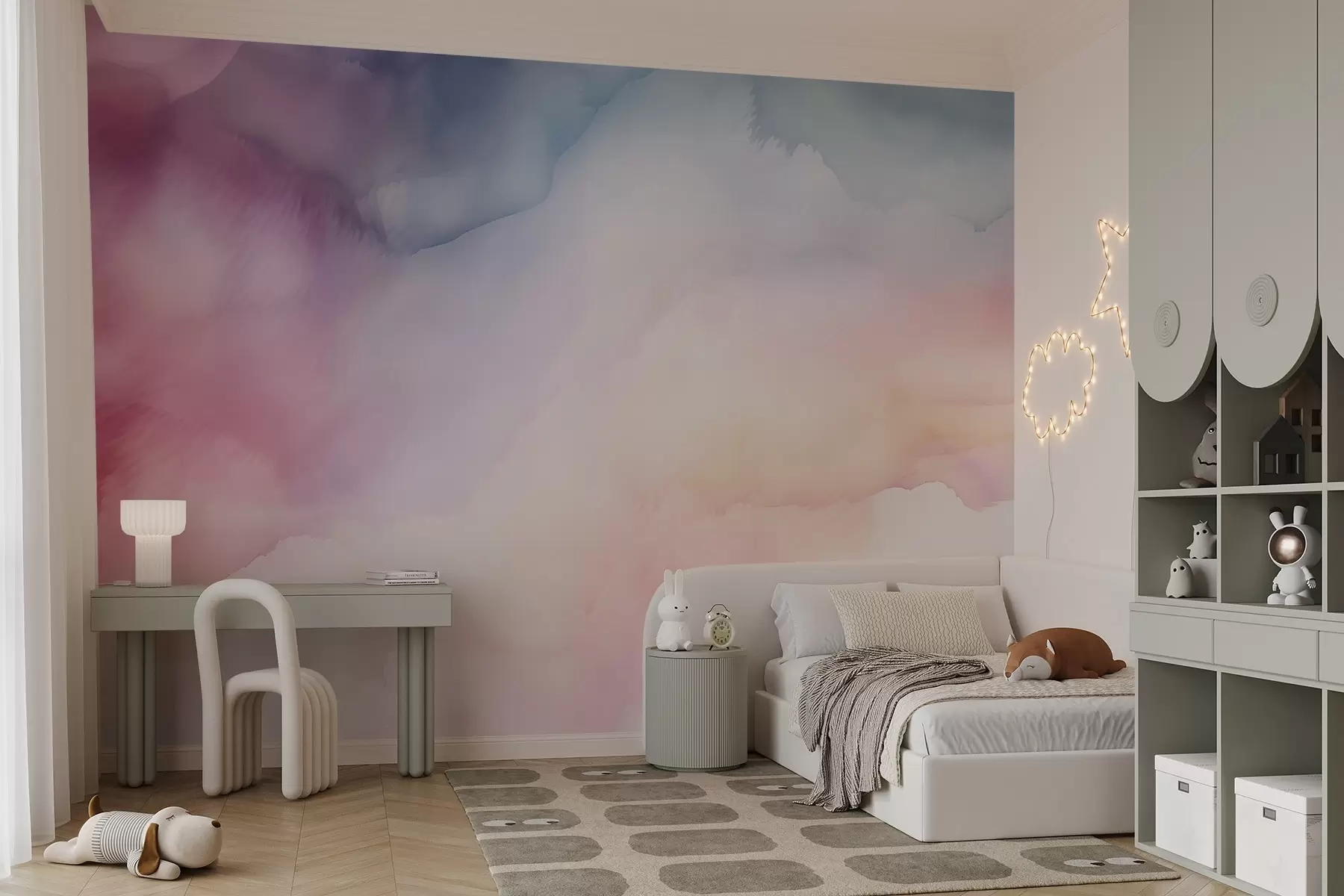 wall murals Апстрактни акварел градијент у меким пастелним нијансама розе, плаве и брескве w03160