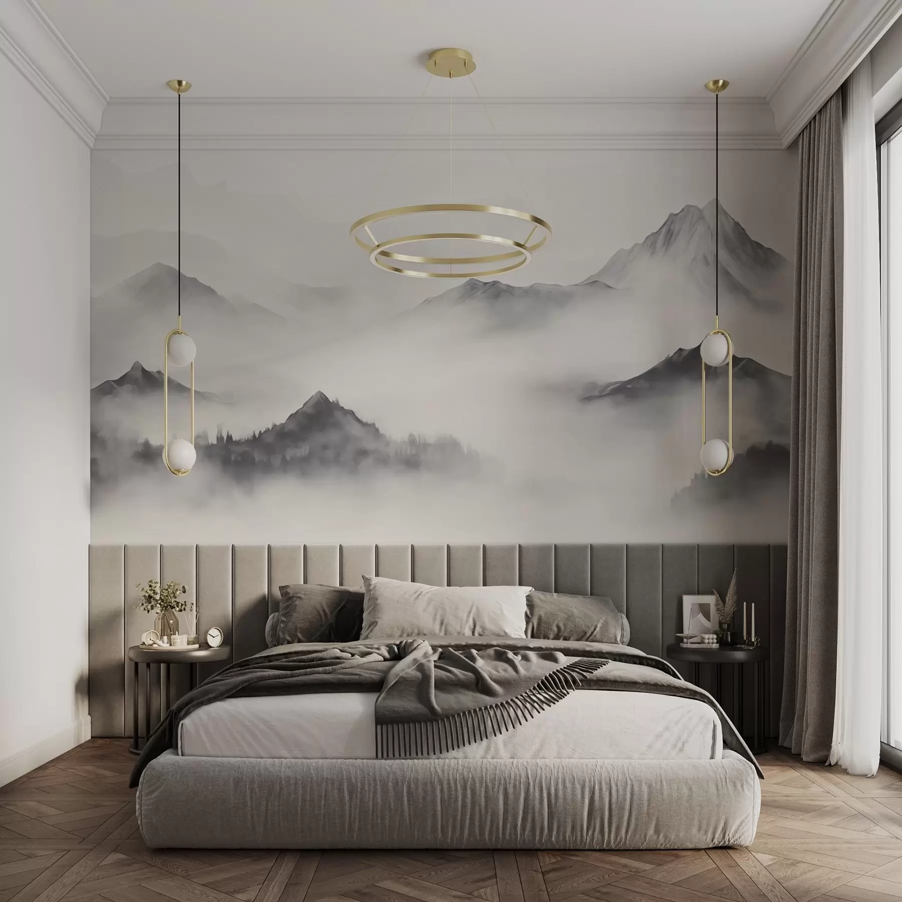 wall murals Минималистички планински пејзаж у магли w03161