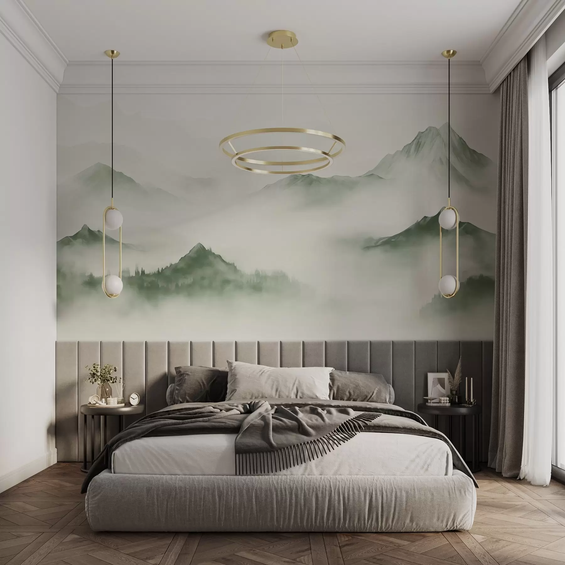 wall murals Минималистички планински пејзаж у магли w03161v3