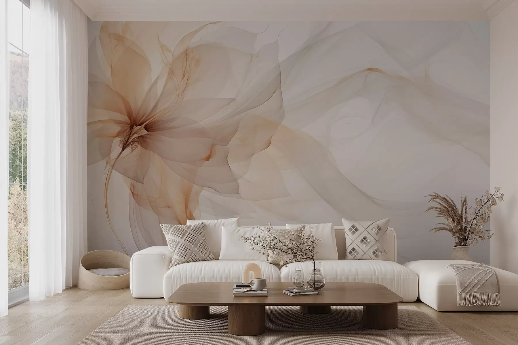 wall murals Етеричан цвет са деликатним прозирним линијама у пастелним тоновима w03162