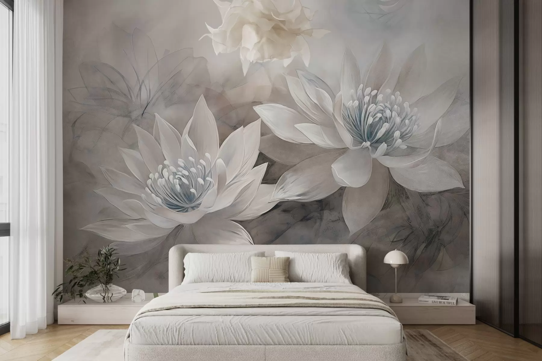 wall murals Пар акварел цвећа на грунге зиду w03188v1
