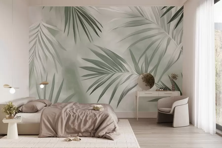 wall murals Тропско лишће апстракција, палма, зелена палета боја w03153v2