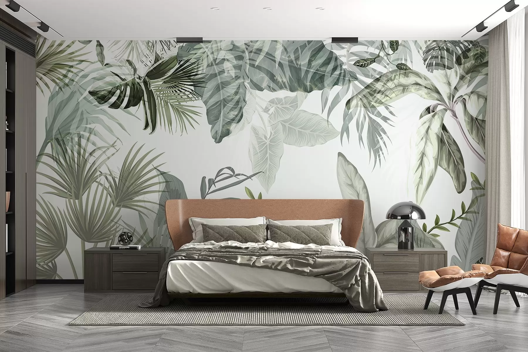 wall murals Прозирно тропско лишће у зеленим нијансама на белој позадини w08822