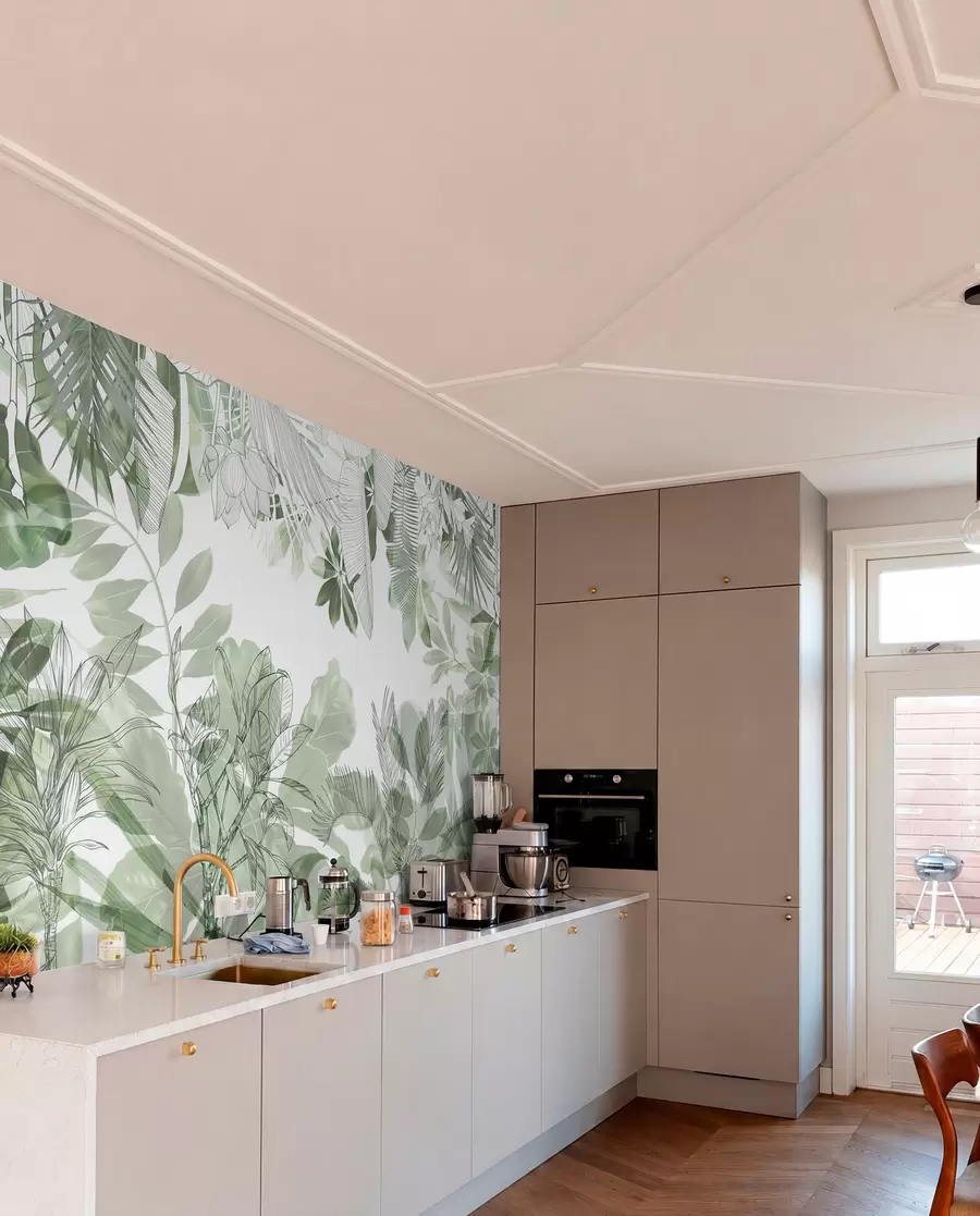 wall murals Зелена џунгла штампа тропске биљке и лишће на белој позадини w08823
