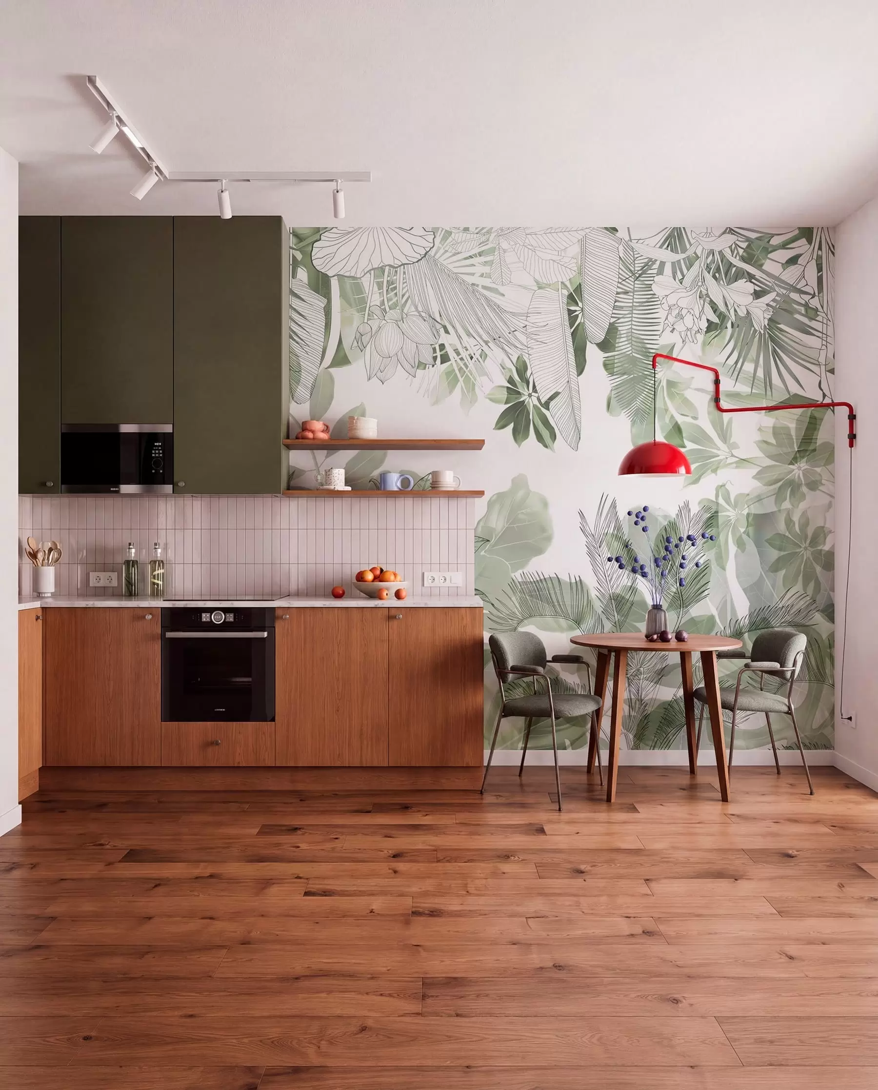 wall murals Зелена џунгла штампа тропске биљке и лишће на белој позадини w08823