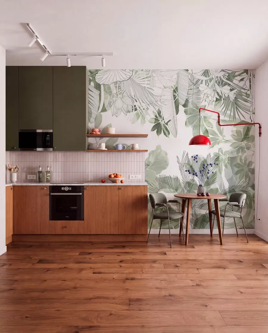 wall murals Зелена џунгла штампа тропске биљке и лишће на белој позадини w08823