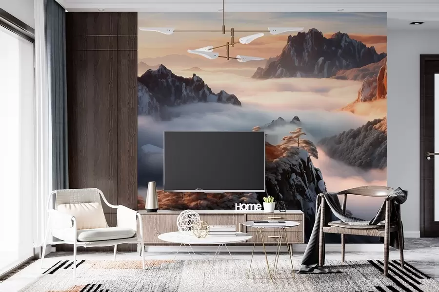 wall murals Шармантан планински пејзаж са маглом и дрвећем w08807