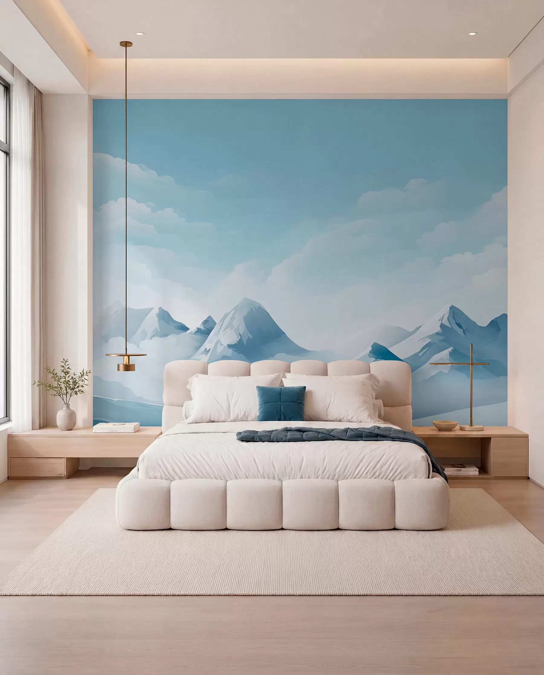 wall murals Минималистички плави облаци и планине, ледено време w08811