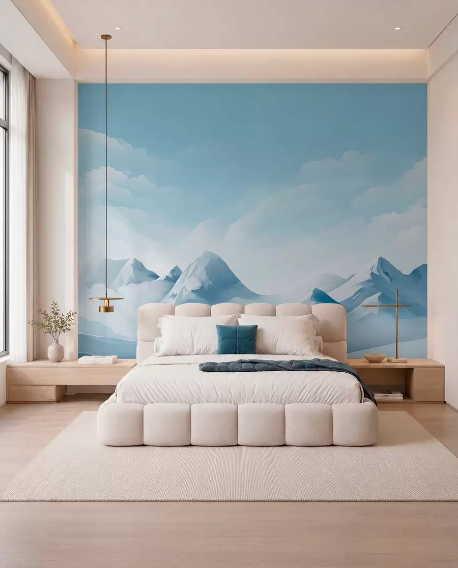 wall murals Минималистички плави облаци и планине, ледено време w08811