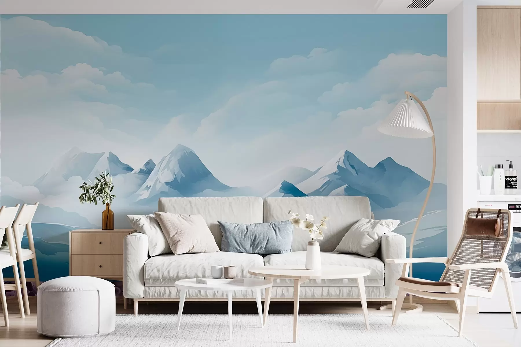 wall murals Минималистички плави облаци и планине, ледено време w08811
