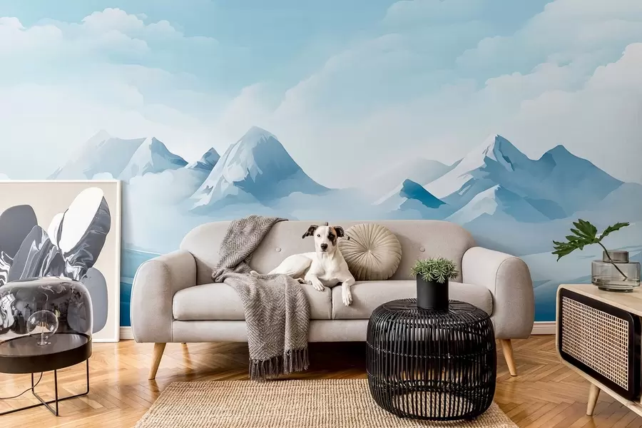 wall murals Минималистички плави облаци и планине, ледено време w08811