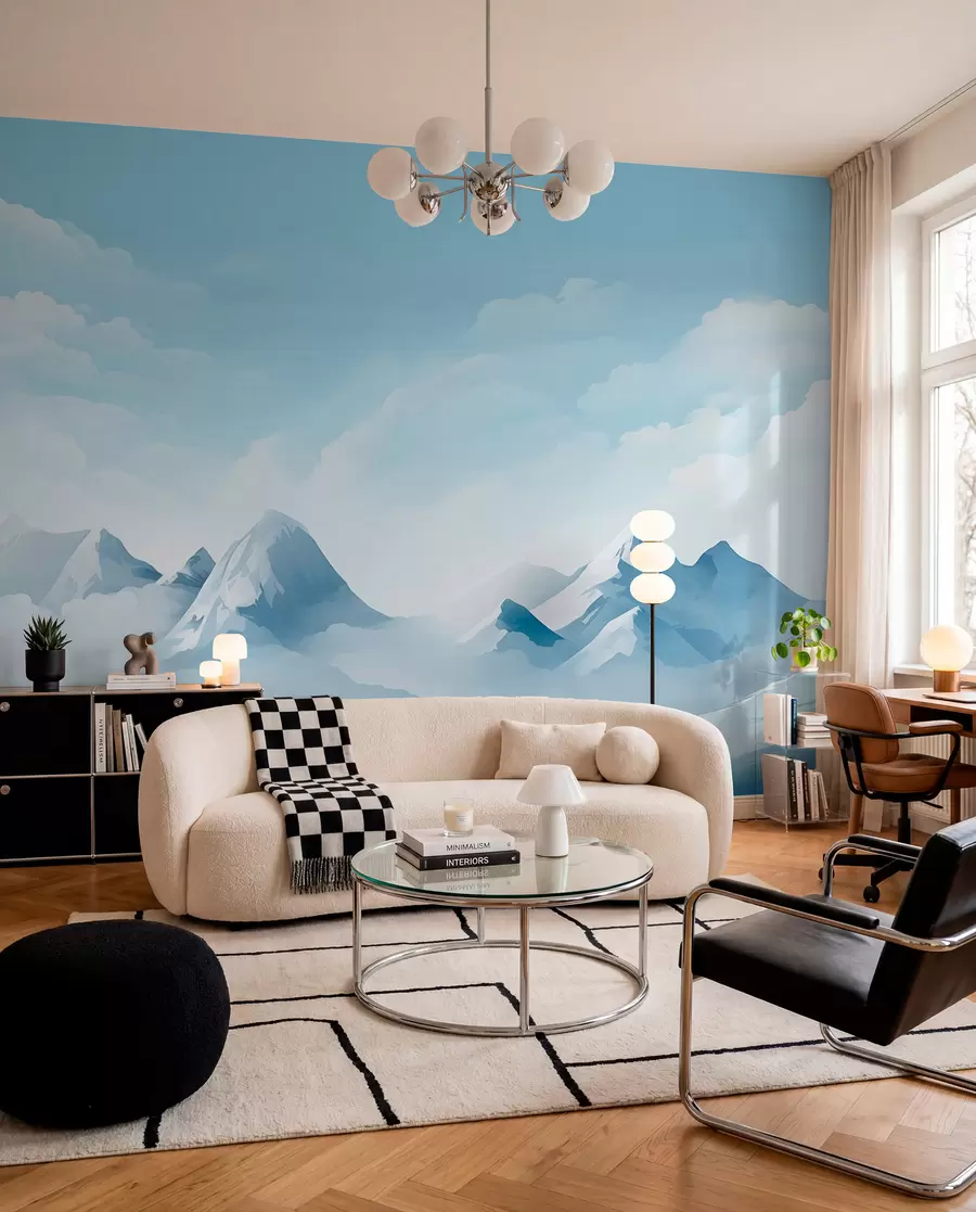 wall murals Минималистички плави облаци и планине, ледено време w08811