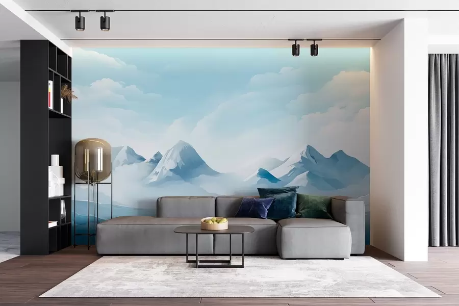 wall murals Минималистички плави облаци и планине, ледено време w08811
