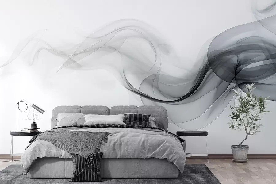 wall murals Црни провидни дим, апстрактни дизајн на белој позадини w08813