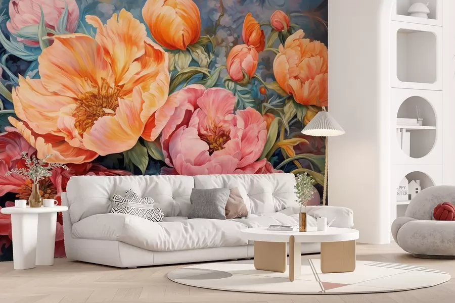 wall murals Тулипани и божури, цветна композиција у стилу уљаних потеза w08817