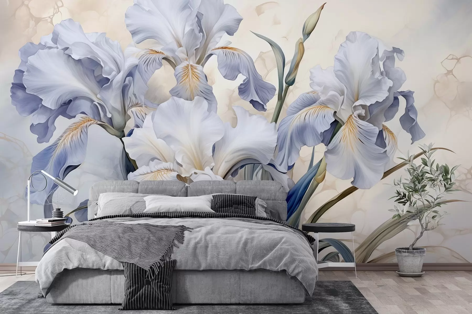 wall murals Светло беле и плаве ирисе у стилу акварела w08819