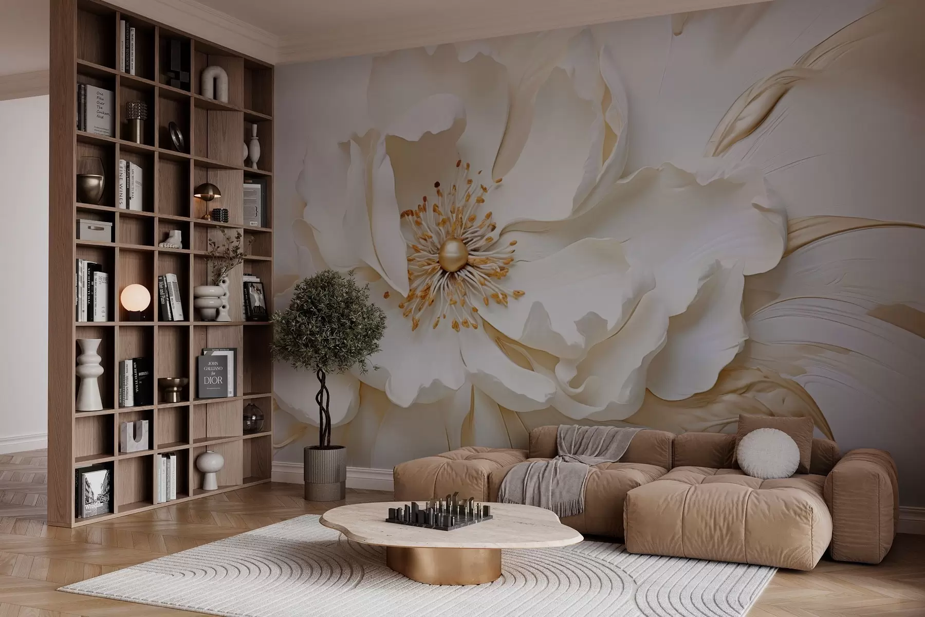wall murals Деликатни цвет у стилу барељефа w03249