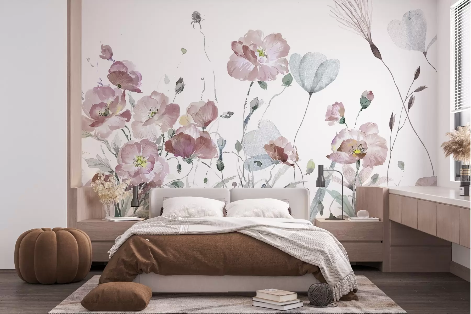 wall murals Акварел Плес цвећа на белом платну w03256