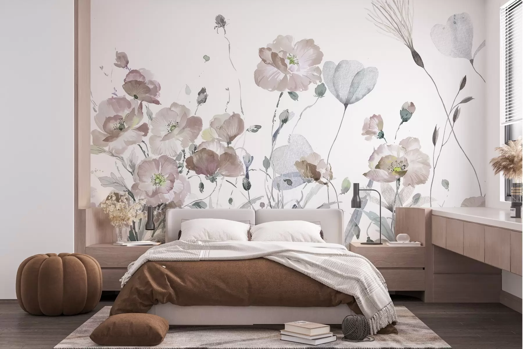 wall murals Акварел Плес цвећа на белом платну w03256v1