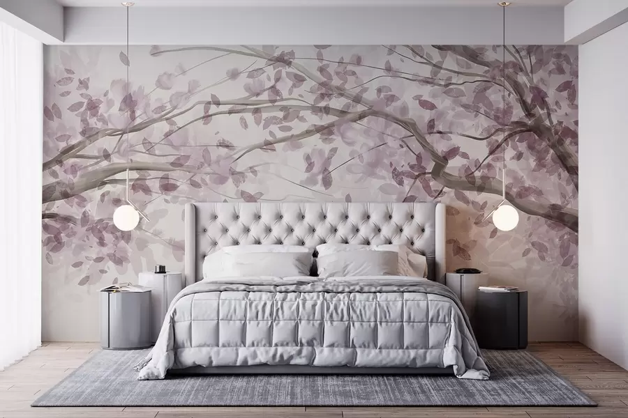wall murals Цветне гране са ружичастим листовима, нежне боје, деликатни детаљи, стил акварела, на светлој позадини w08867