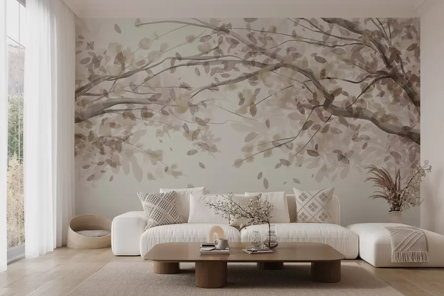 wall murals Цветне гране са беж листовима, нежне боје, деликатни детаљи, акварел стил, на светлој позадини w08867v1