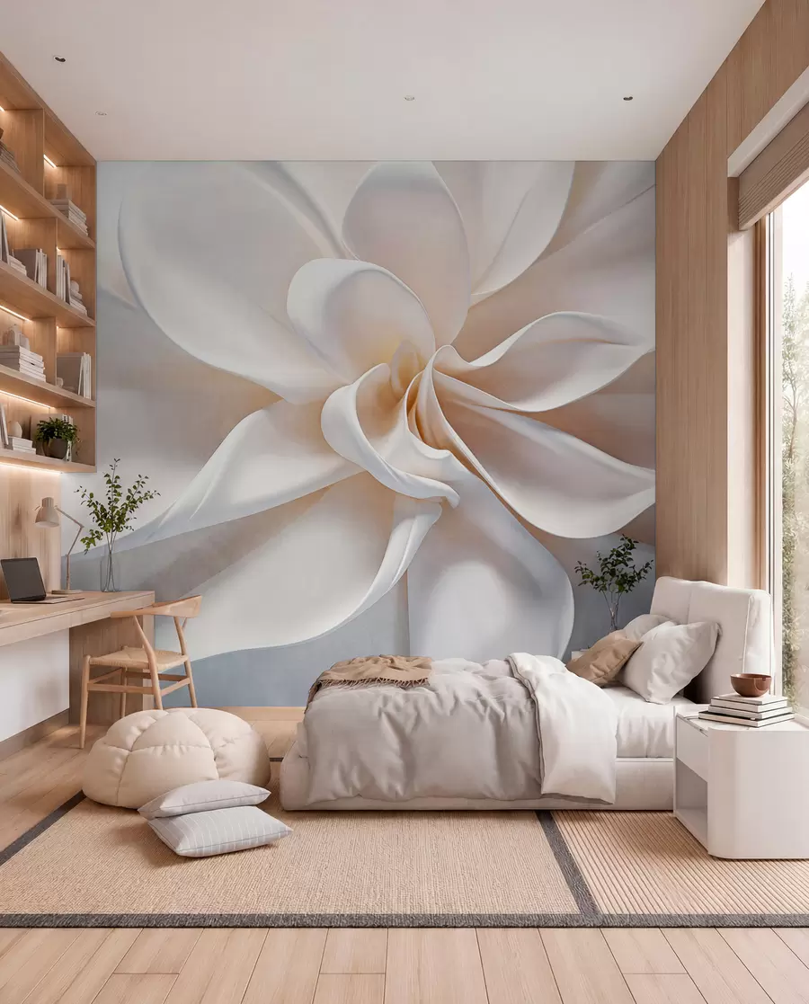 wall murals Минималистички цвет беле пастелне текстуре са меким латицама, лаган и прозрачан, на белој позадини w08868