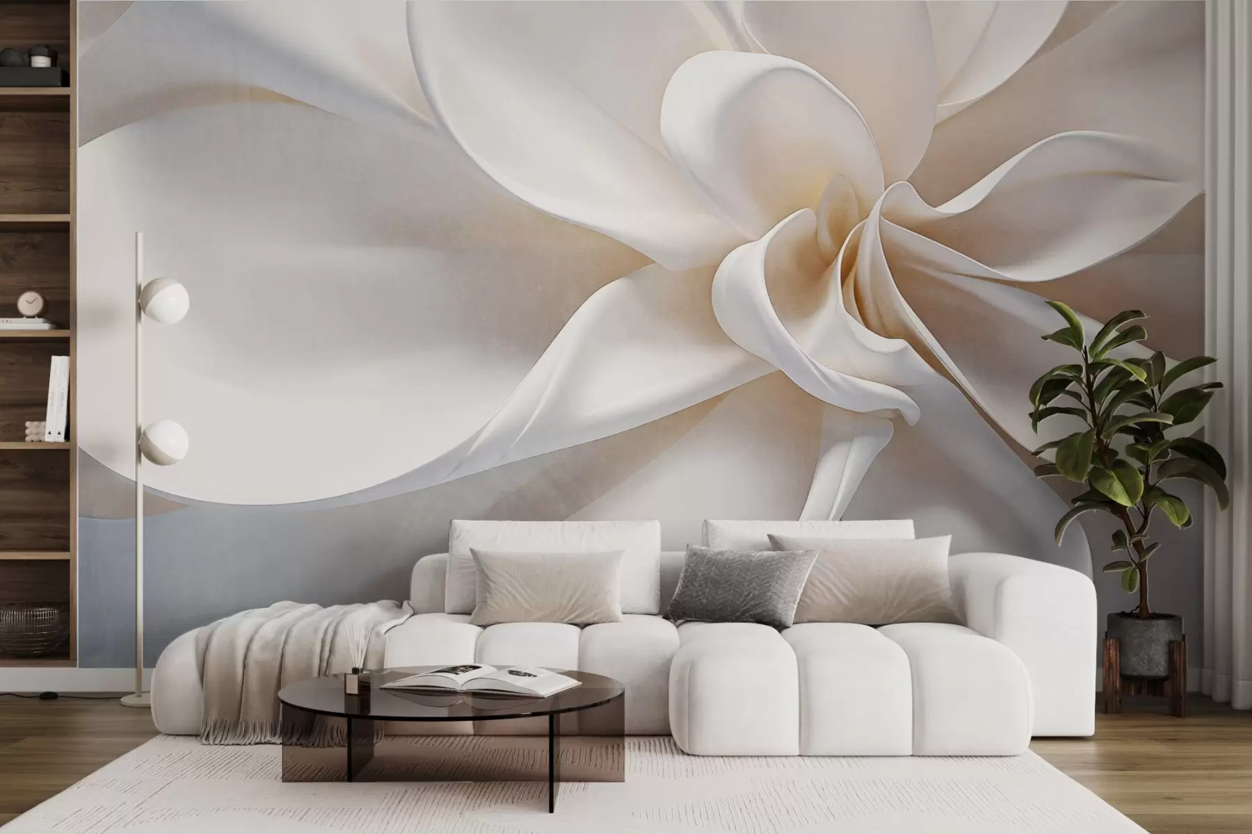 wall murals Минималистички цвет беле пастелне текстуре са меким латицама, лаган и прозрачан, на белој позадини w08868