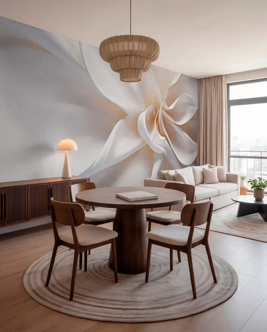 wall murals Минималистички цвет беле пастелне текстуре са меким латицама, лаган и прозрачан, на белој позадини w08868