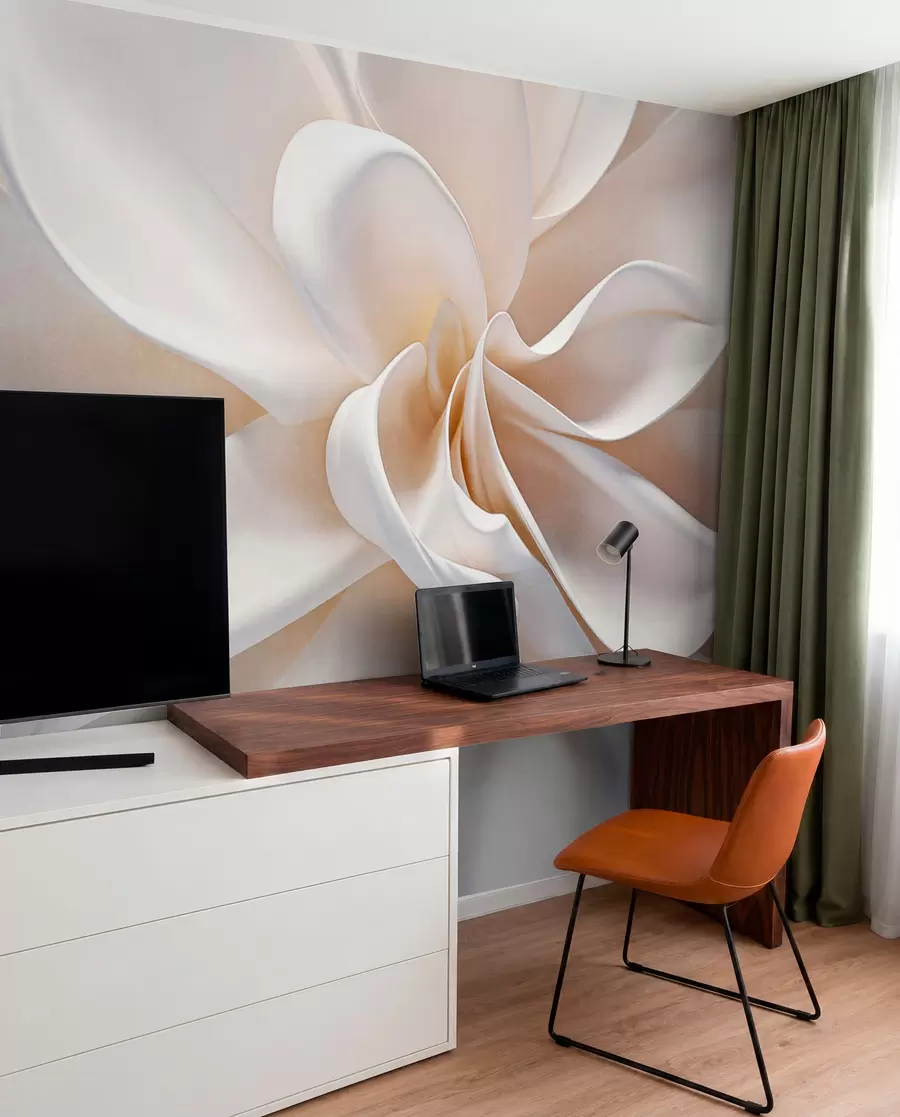 wall murals Минималистички цвет беле пастелне текстуре са меким латицама, лаган и прозрачан, на белој позадини w08868