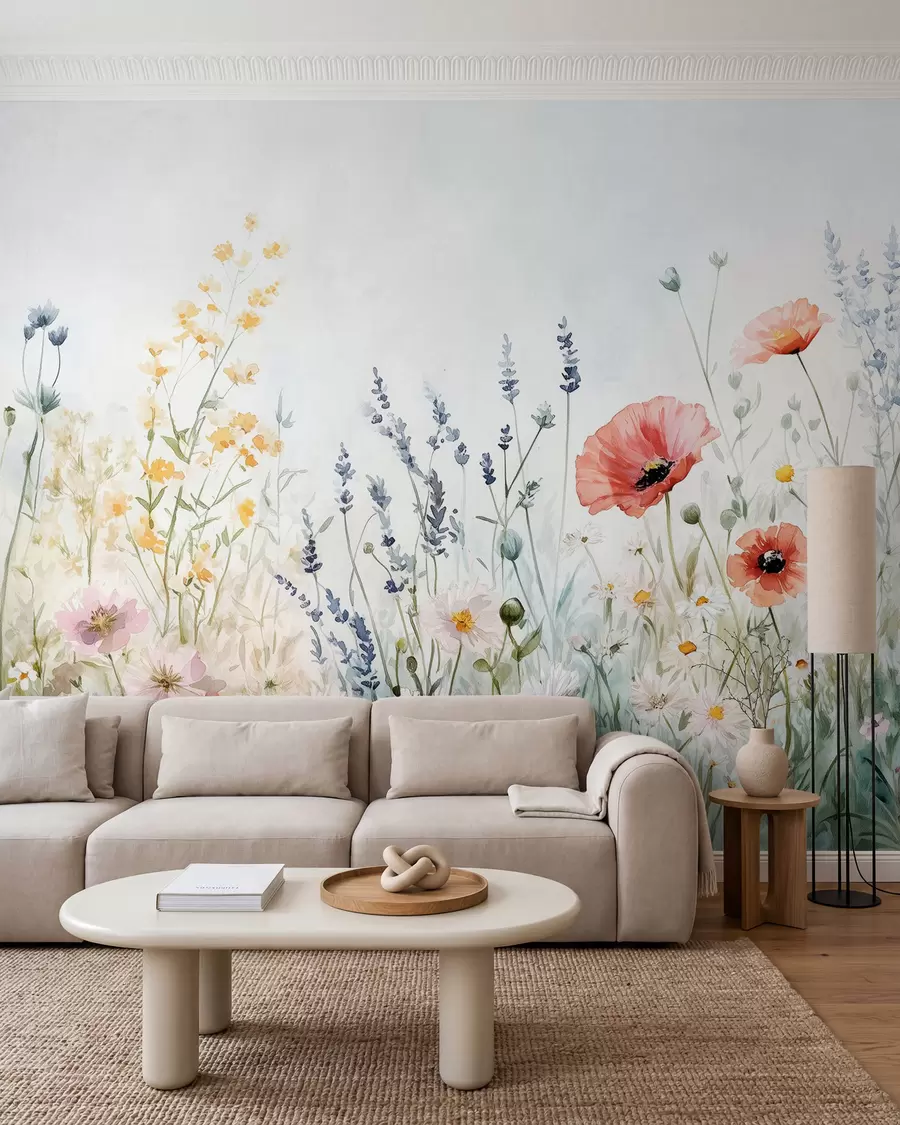 wall murals пољског цвећа и мака у техници потеза w03281