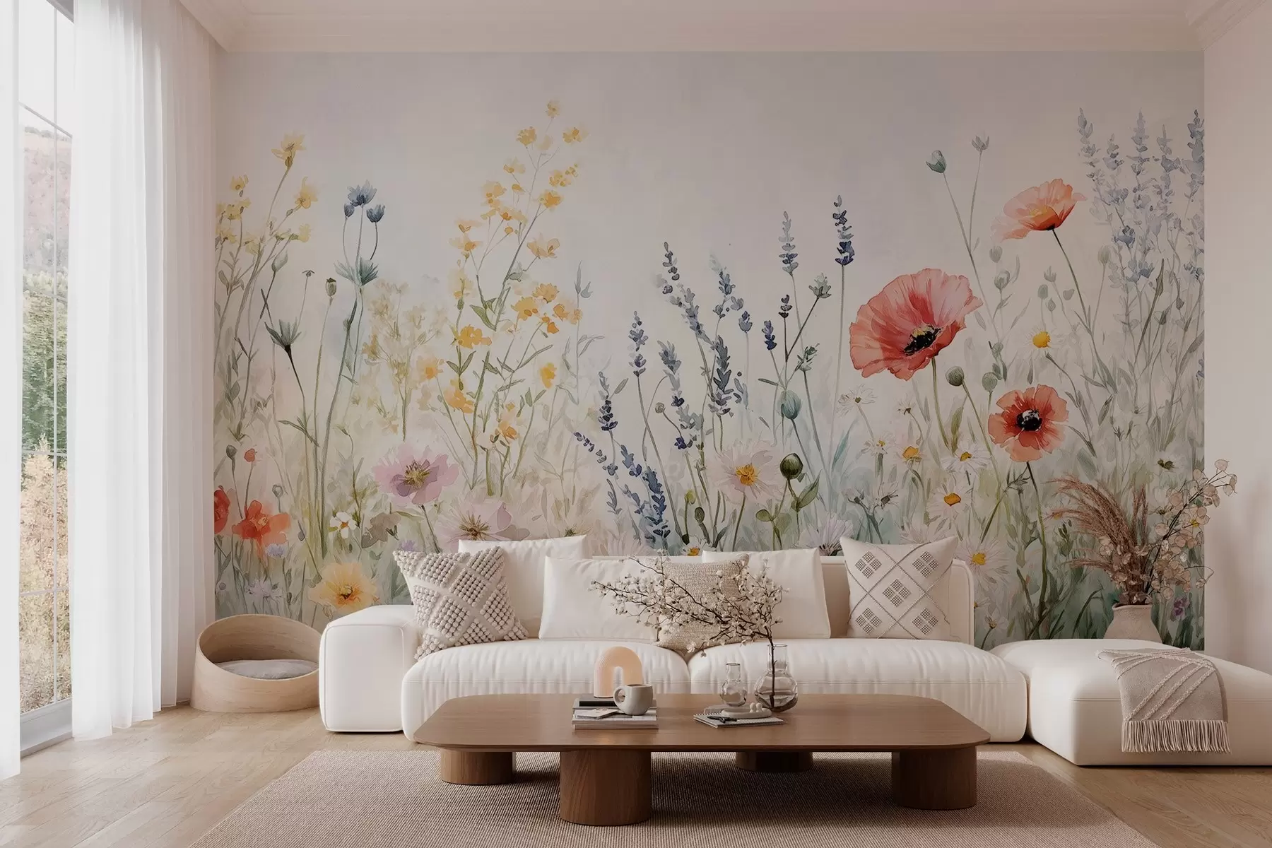 wall murals пољског цвећа и мака у техници потеза w03281