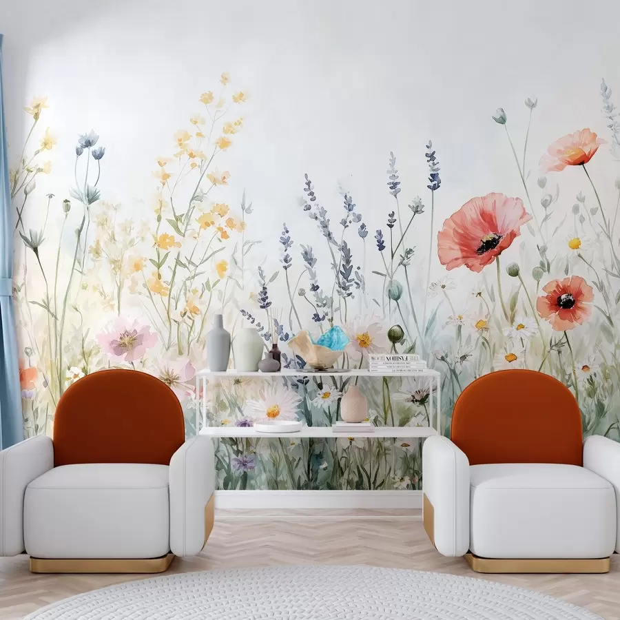 wall murals пољског цвећа и мака у техници потеза w03281