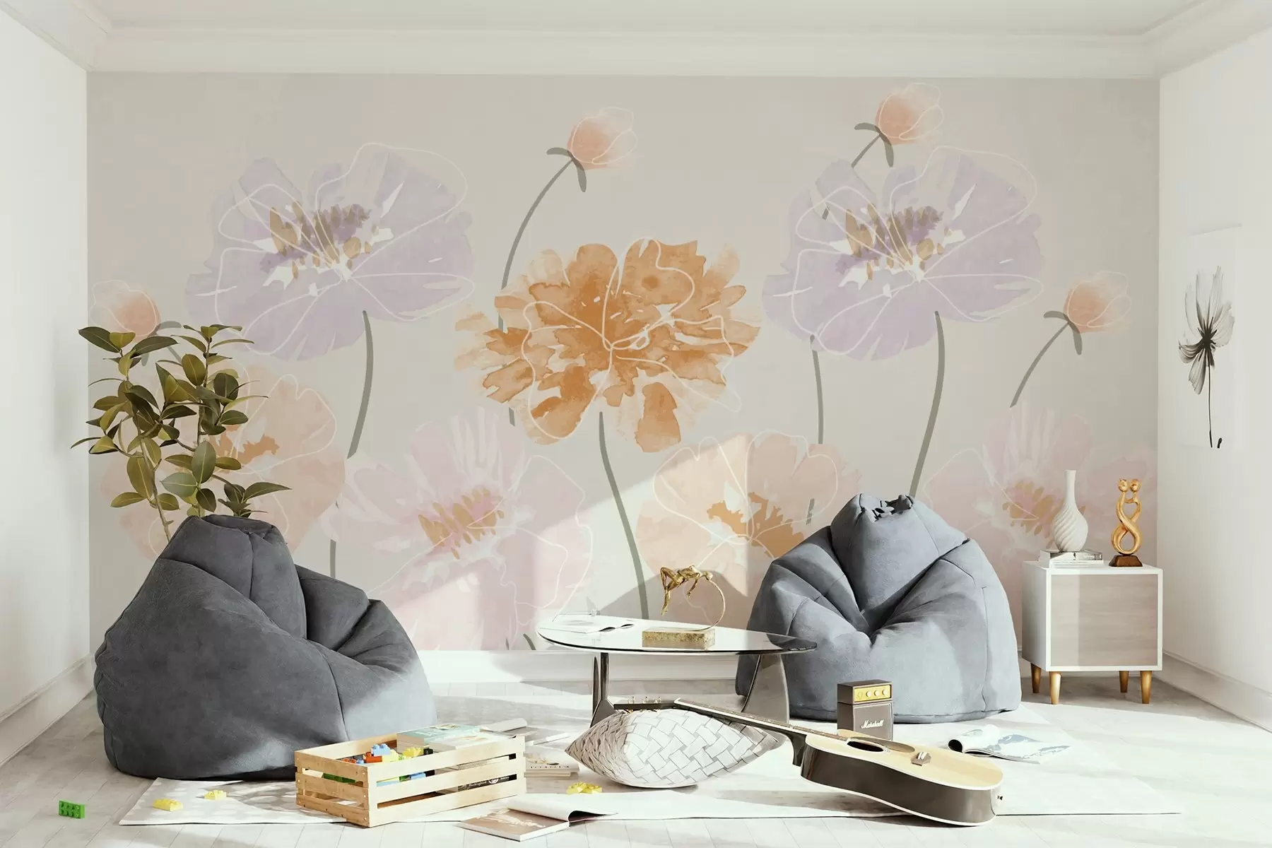 wall murals Велико цвеће сликано под акварелом w03298