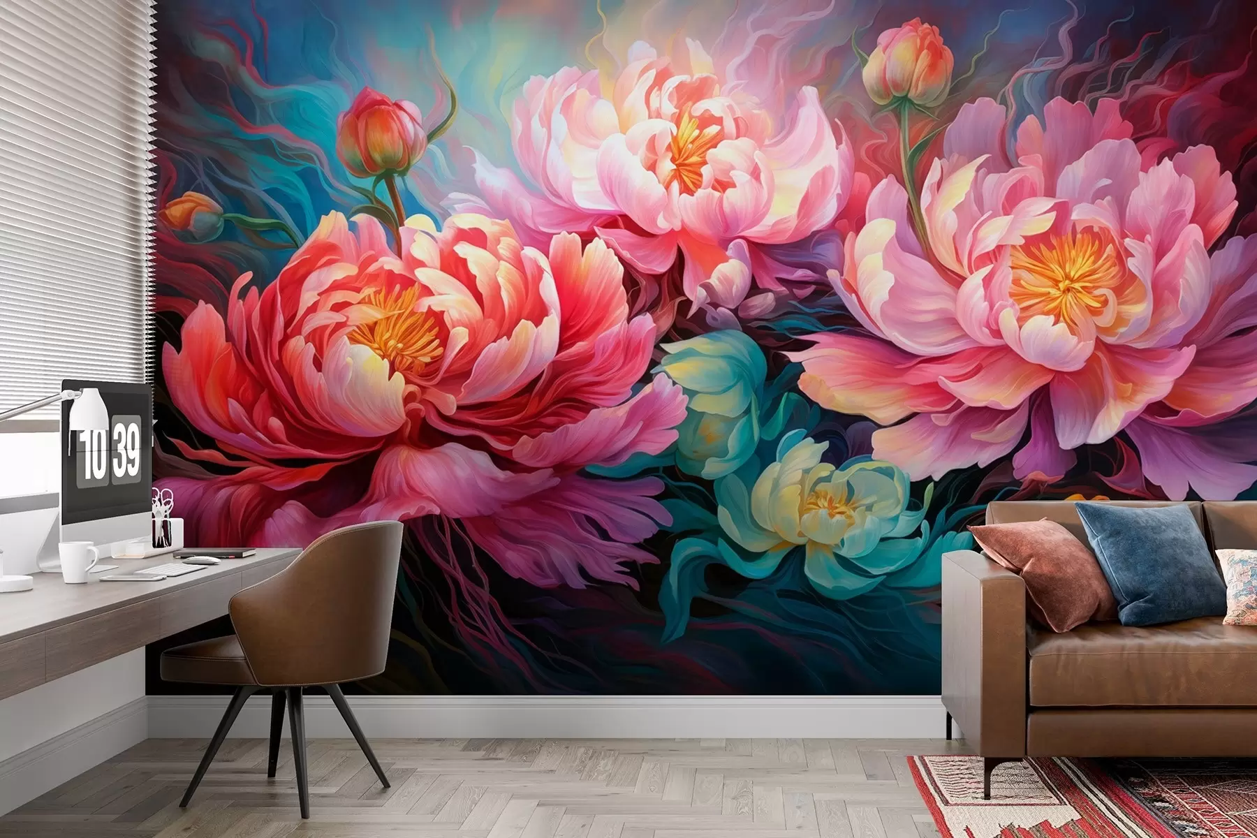wall murals Бајковити ружичасти божури у стилу четкице w08879