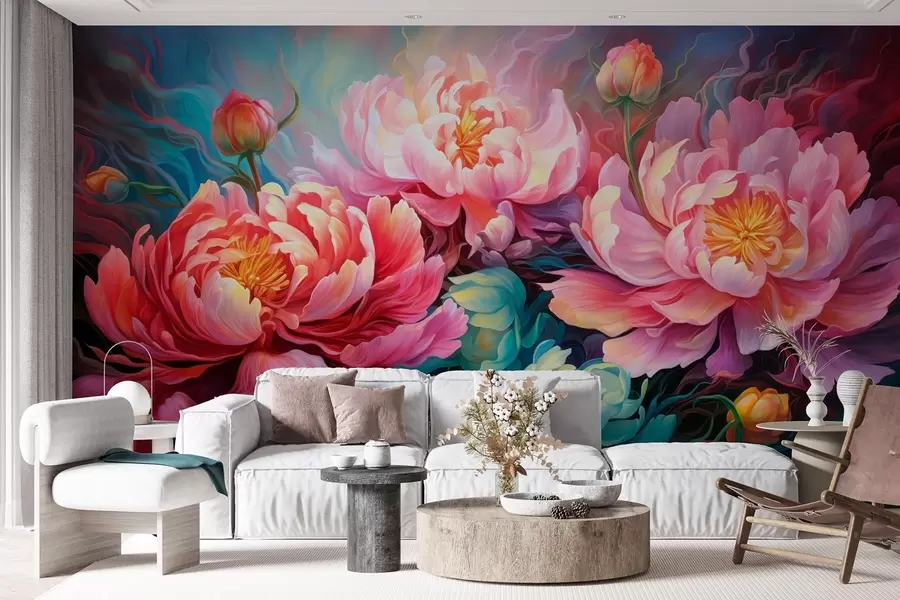 wall murals Бајковити ружичасти божури у стилу четкице w08879