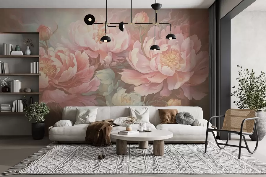 wall murals Бајковити божури у стилу четкице у топлим тоновима w08879v2