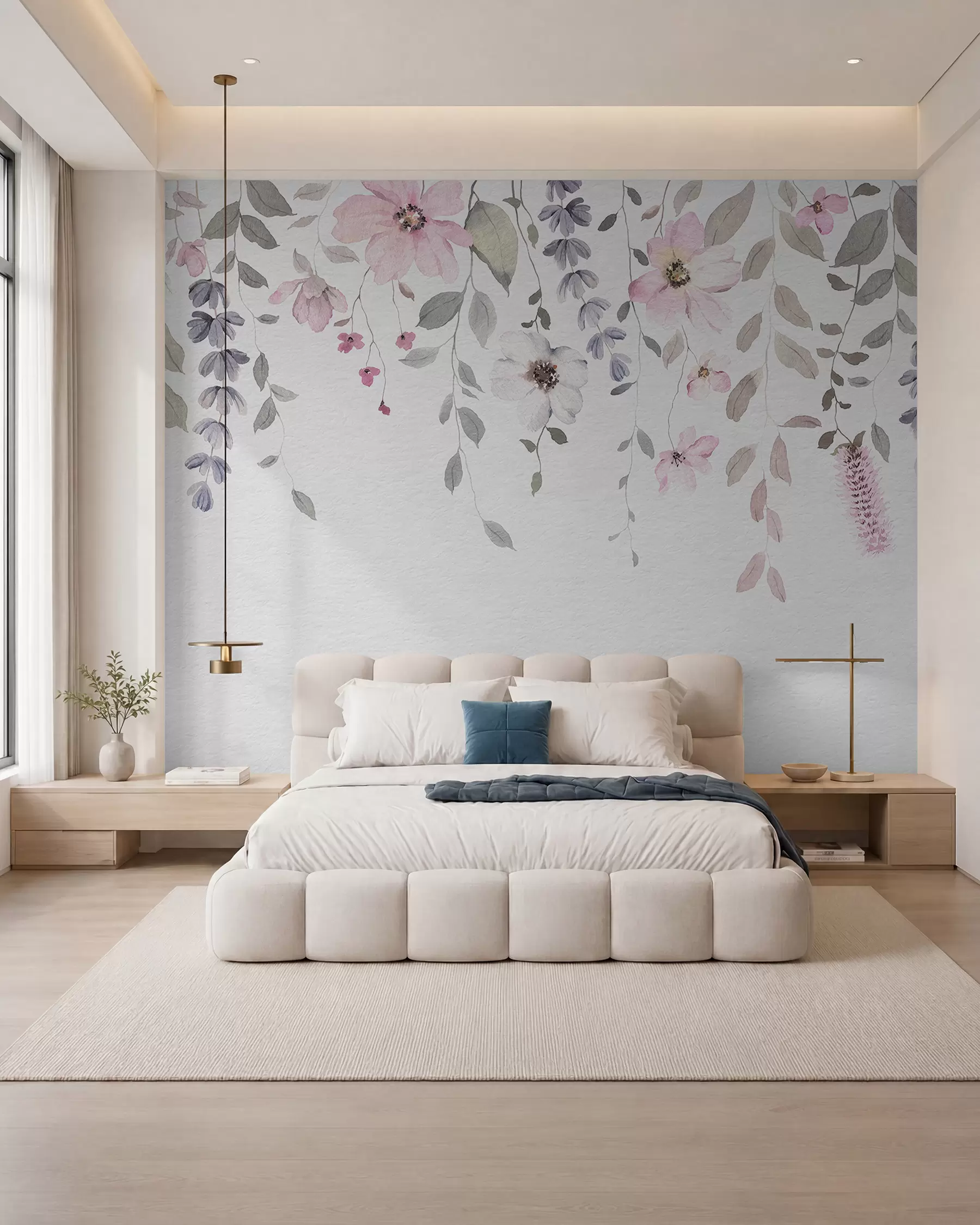 wall murals Висеће акварел цвеће и лишће w03315