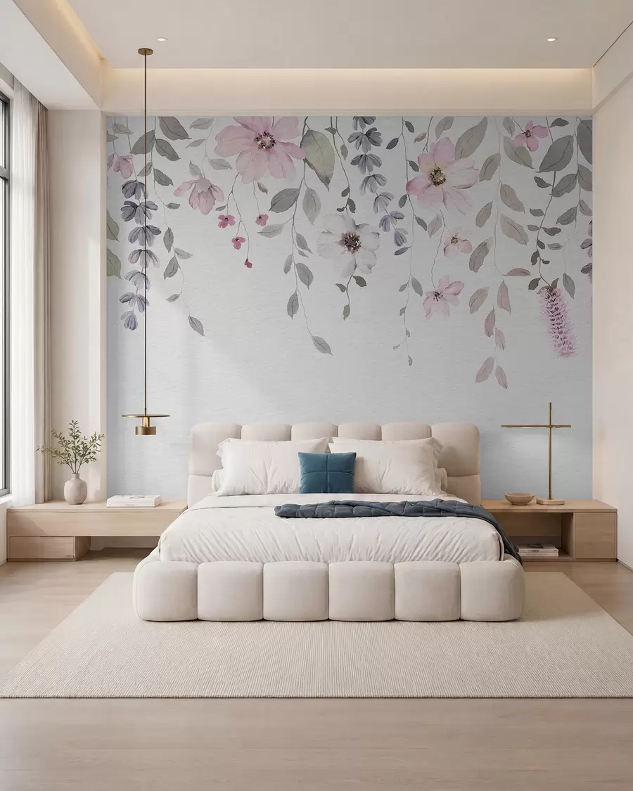 wall murals Висеће акварел цвеће и лишће w03315