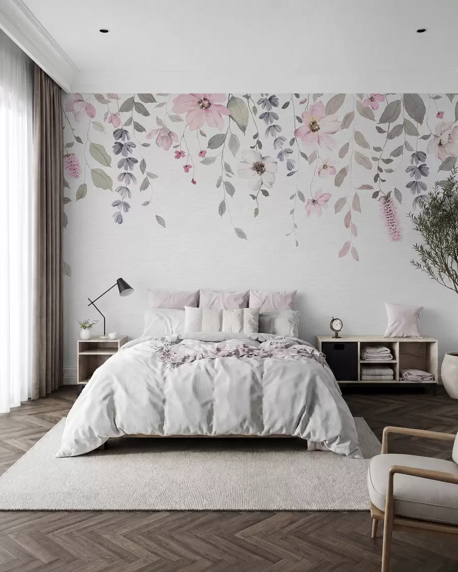 wall murals Висеће акварел цвеће и лишће w03315