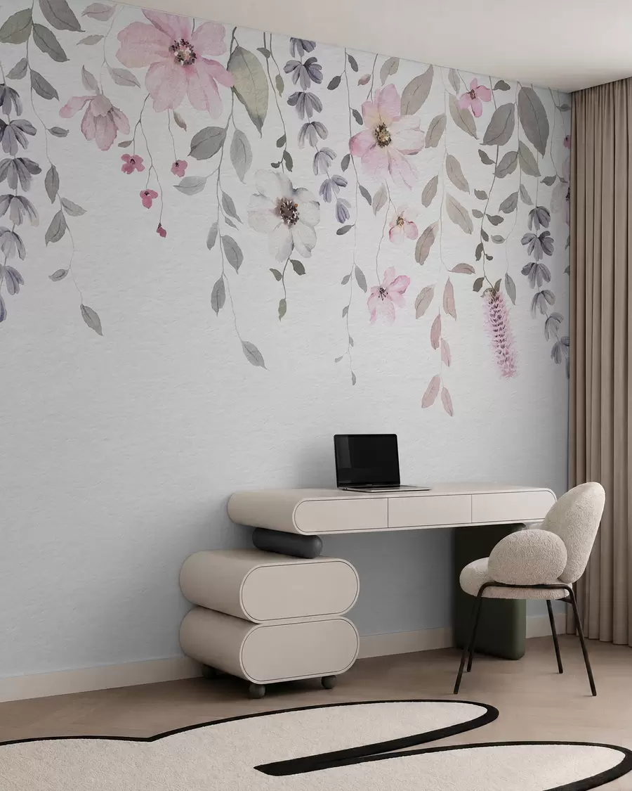 wall murals Висеће акварел цвеће и лишће w03315
