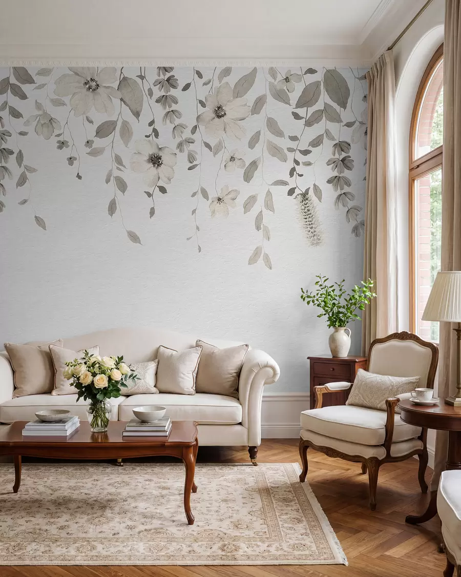 wall murals Висеће акварел цвеће и лишће w03315v1