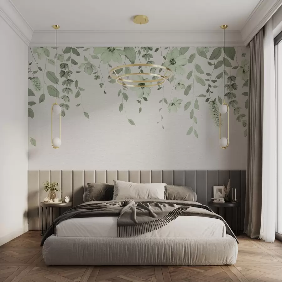 wall murals Висеће акварел цвеће и лишће w03315v2