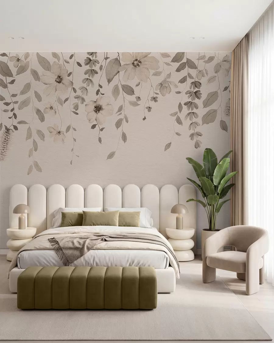 wall murals Висеће акварел цвеће и лишће w03315v4