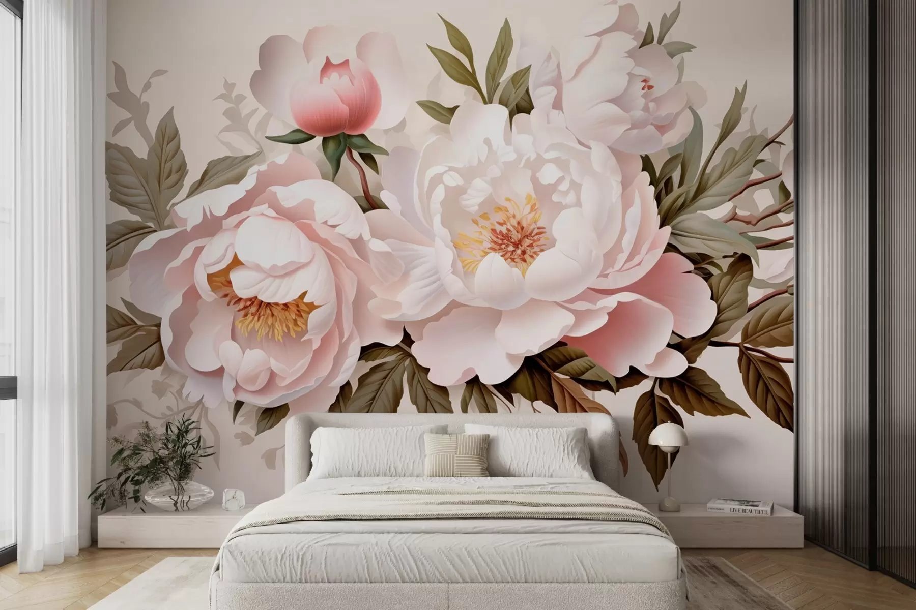 wall murals Светло ружичасти пупољци на ружичастој позадини w08884